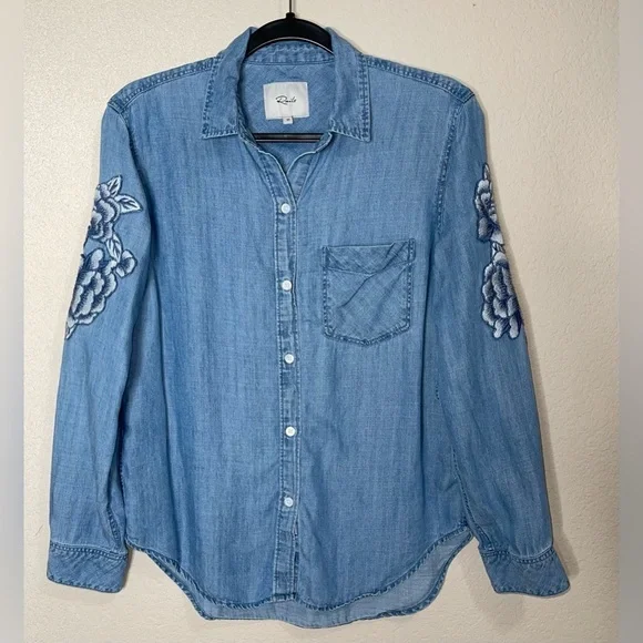 RAILS - Ingrid Floral Embroidered Patches Chambray Shirt Size XS - Picture 10 of 11